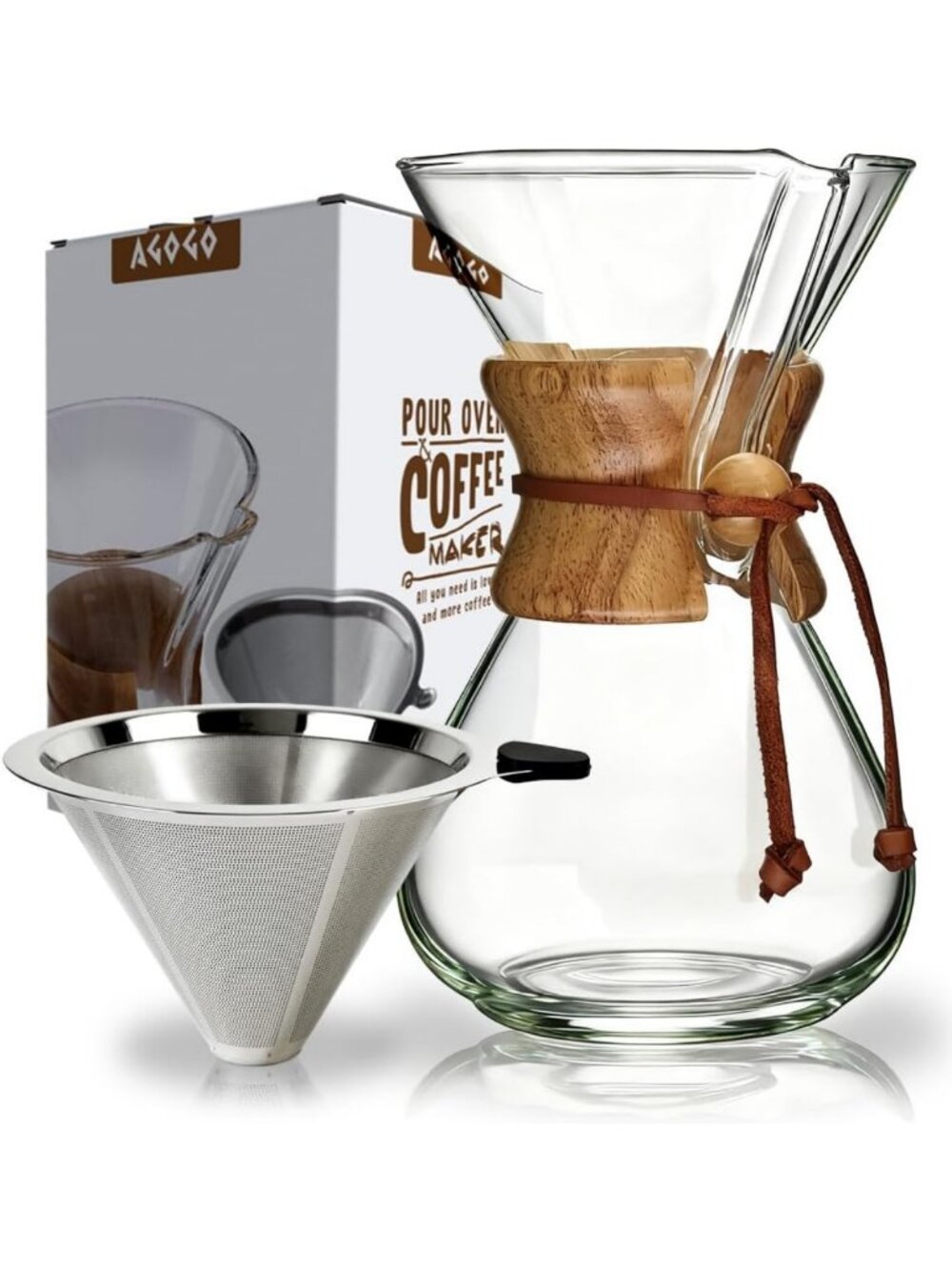 Classic 34oz Pour Over Coffee Maker Set - 304 Stainless Steel Filter, Easy Brew